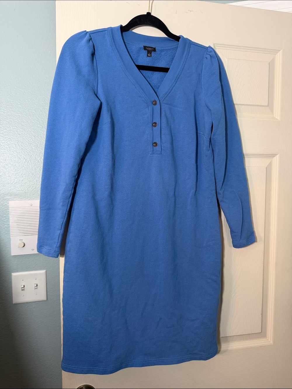 Talbots Cornflower Blue Long-Sleeve V-Neck Henley Dress